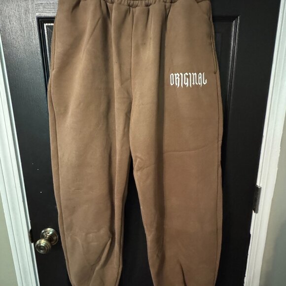 Original Customs Pants - Original Customs Brand Heavyweight Unisex Sweatpants Brown Medium